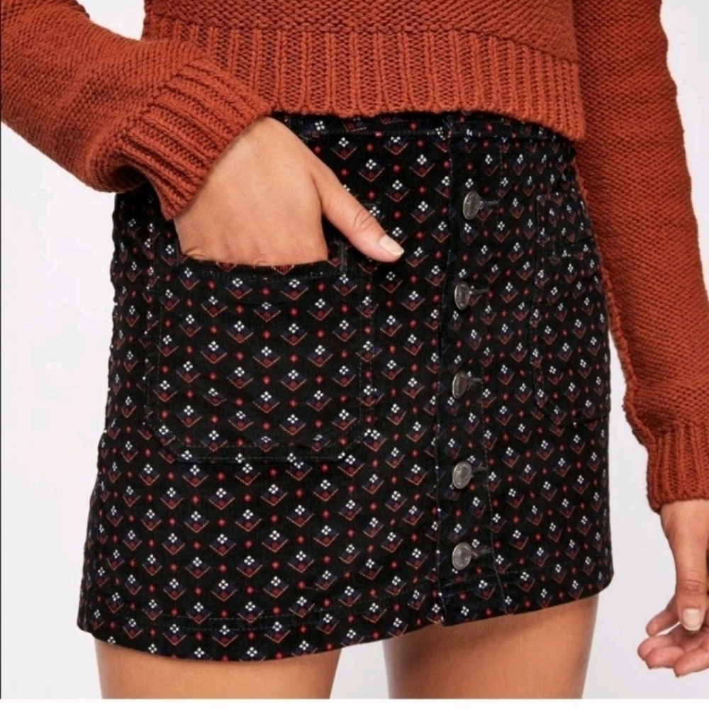 We The Free Womens Joanie Printed Cord Boho Button Down Corduroy Mini Skirt 29